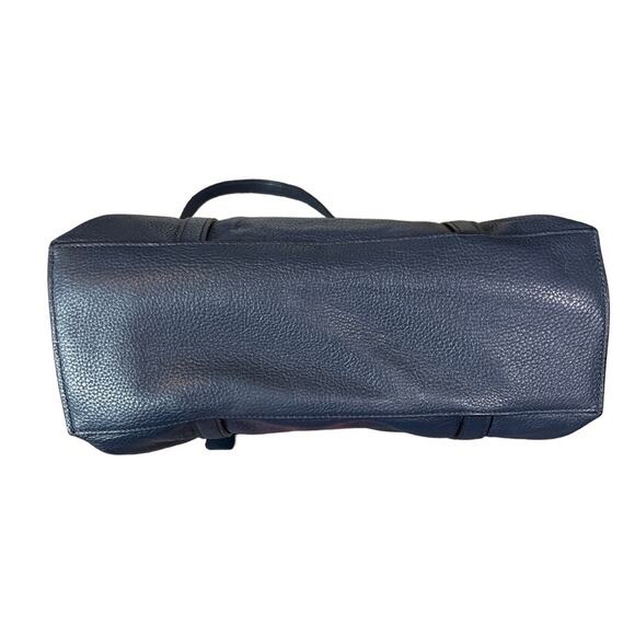 Coach May Navy Blue Pebbled Leather Tote Shoulder Bag Two Tone Light Blue Trim - Picture 12 of 15